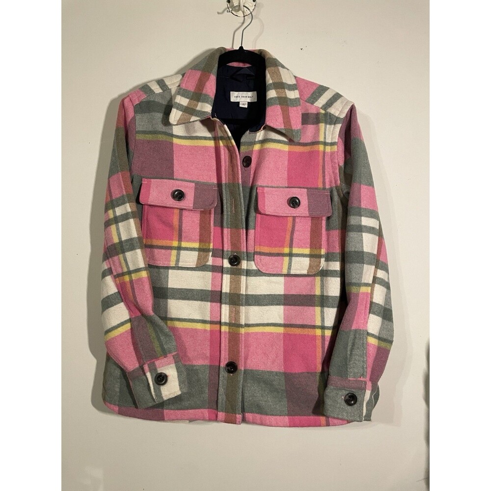 Free Assembly Wool Blend Shacket Jacket Plaid Button Size Small